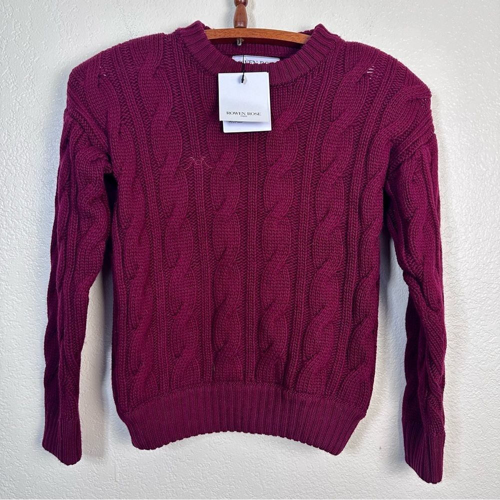 Rowen Rose Round Neck Knit Sweater in Bordeaux Size S - Picture 3 of 9